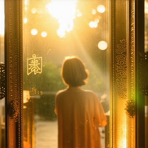 A mystical mirror reflecting symbols of abundance and good luck