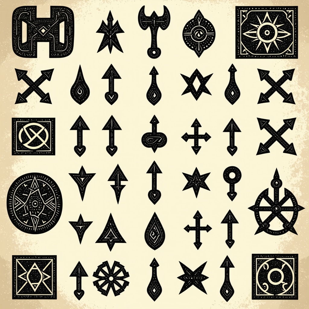 Símbolos vikingos y runas antiguas Representación artística de símbolos y runas vikingas con significado espiritual y protector.