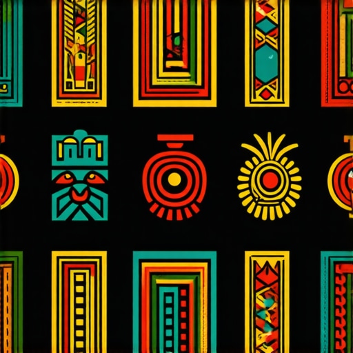 Aztec symbols and ornaments representing prosperity and good fortune