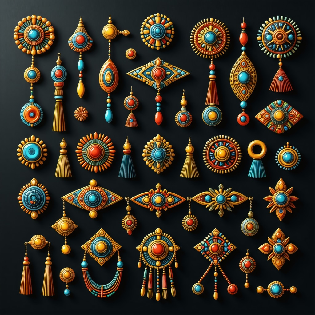 Colorful Paraguayan traditional symbols, amulets, and cultural artifacts representing spiritual beliefs.