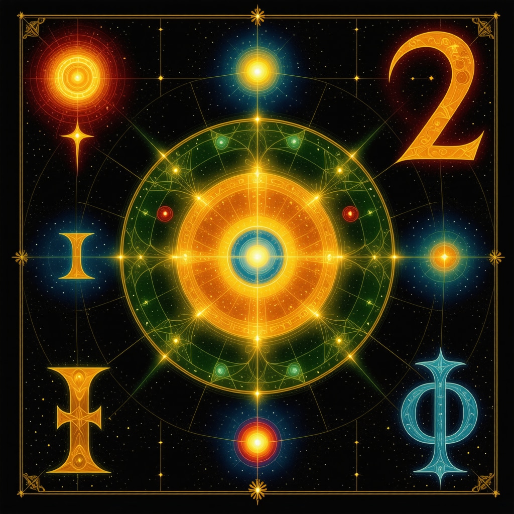 Mystical numerology symbols and patterns in vibrant colors
