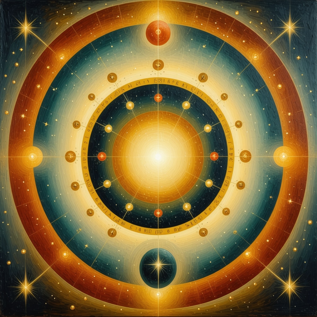 Abstract image with spiritual symbols and prosperity icons