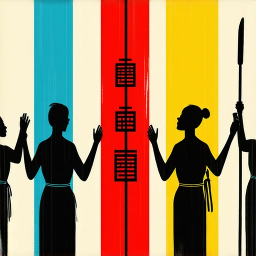 Illustration of cultural earthquake rituals with symbols and amulets