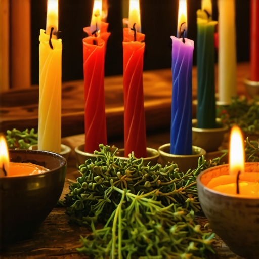 Colorful depiction of Nicaraguan rituals with candles and herbs.