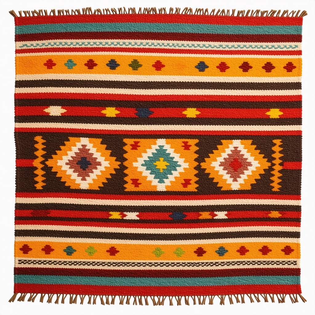 Close-up of colorful Ñanduté textile with detailed embroidery.