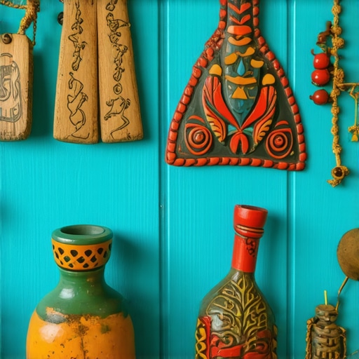 Colorful Puerto Rican home with amulets and cultural symbols representing superstition practices.