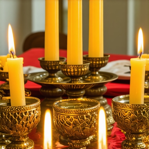 Traditional cultural ritual with symbols, candles, and vibrant decorations
