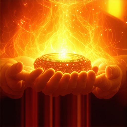 Person holding an ancient object radiating symbolic energy for luck