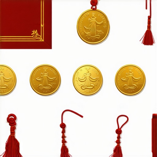 Cultural symbols representing wealth like coins, colors, and amulets.