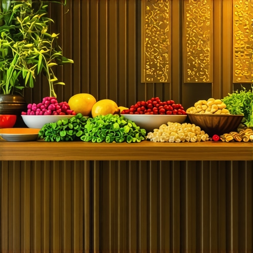 Kitchen decorated with coins, herbs, and colorful symbols for good luck