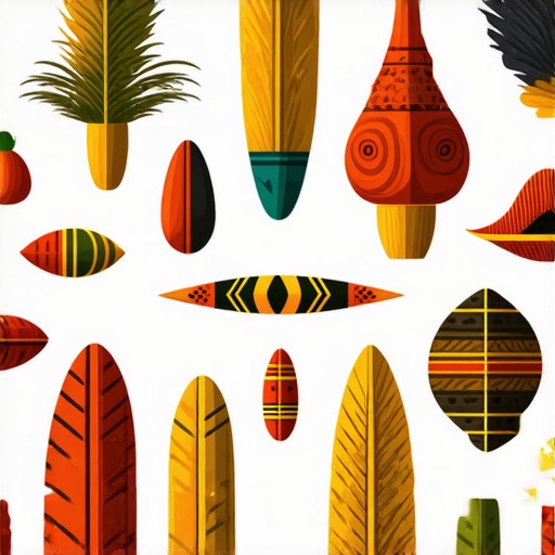 Diversidad de símbolos culturales guineoecuatorianos en una ilustración vibrante