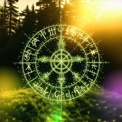 Representación visual de símbolos antiguos y su conexión con la naturaleza y la espiritualidad.