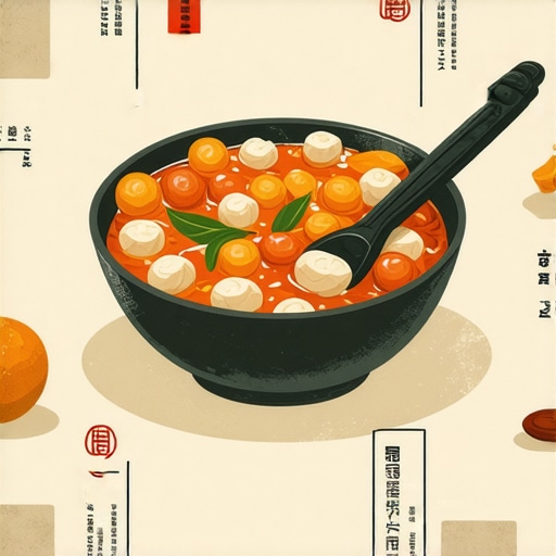 An artistic depiction of various cultural superstitions surrounding food and prosperity from different cultures around the world