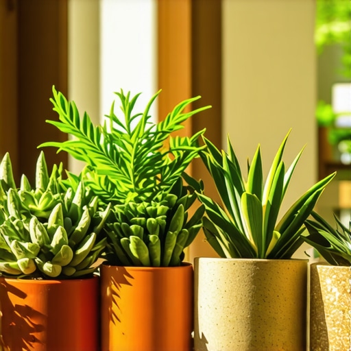 Colorful indoor plants arranged with prosperity symbols in a bright room