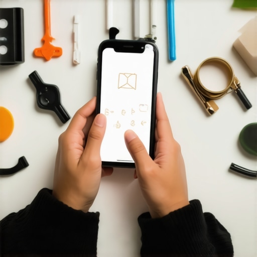 Persona utilizando una app en su teléfono para seguir rituales culturales con símbolos alrededor