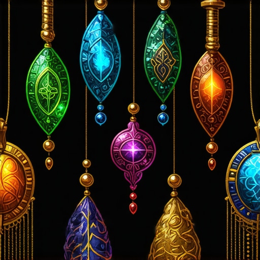 Amuletos mágicos tradicionales Detalle de amuletos tradicionales con símbolos culturales