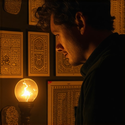 Persona analizando símbolos y supersticiones culturales en un entorno contemporáneo