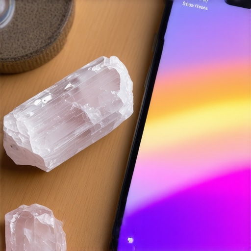 Cristal de cuarzo y dispositivo móvil en un espacio de rituales