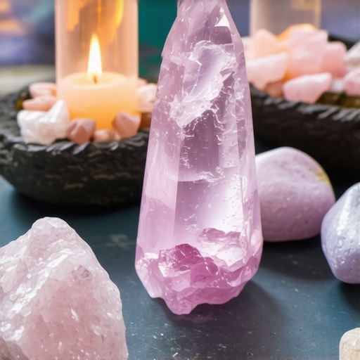 Cristales verdes y amarillos en un entorno natural, simbolizando energías positivas y protección