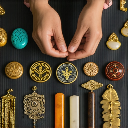 Hands arranging folclore items like amulets and symbols for rituals.