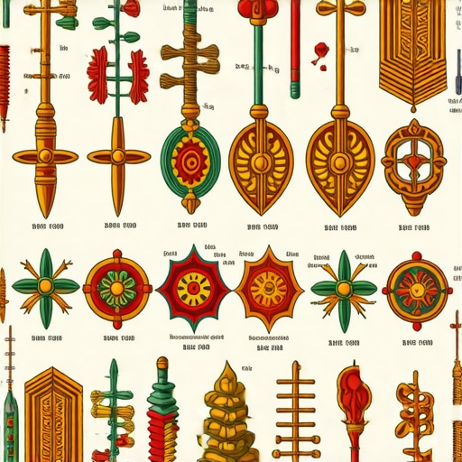 An artistic depiction of various superstitions from Asia, Africa, and Europe showing symbols like horseshoes, masks, and lucky charms.