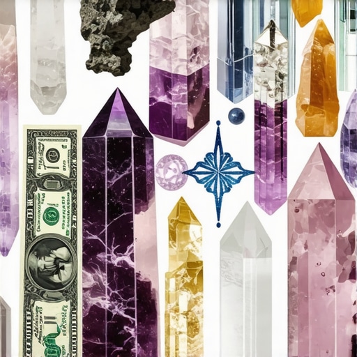 Collage of crystals, money, and ritual symbols representing cultural prosperity practices.