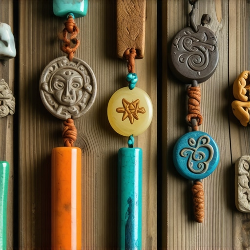 Amuletos y símbolos de diversas culturas sobre madera