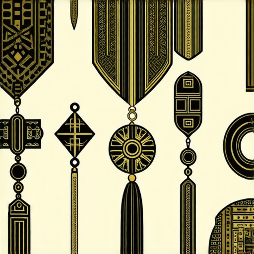 Símbolos culturales y amuletos con patrones místicos