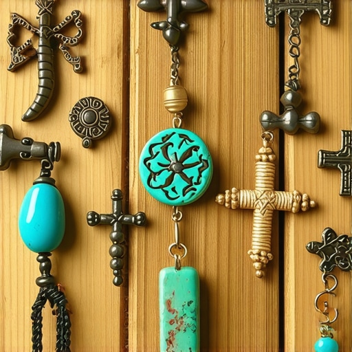 Charms and Symbols of Latin American Superstitions Collection of charms and symbols used in superstitions from Latin America, laid on a table.